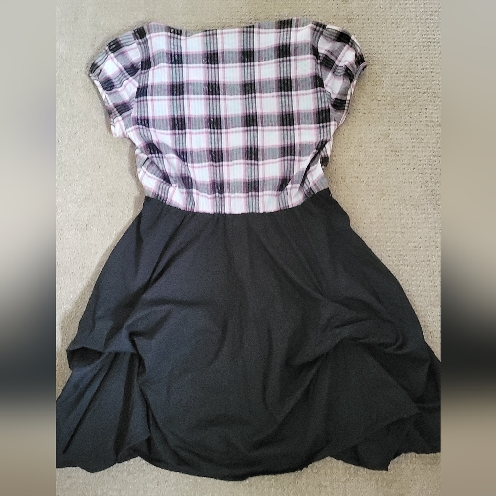 Heart & Soul Black & Pink Plaid Ruched Bubble Bottom Dress - Picture 9 of 10